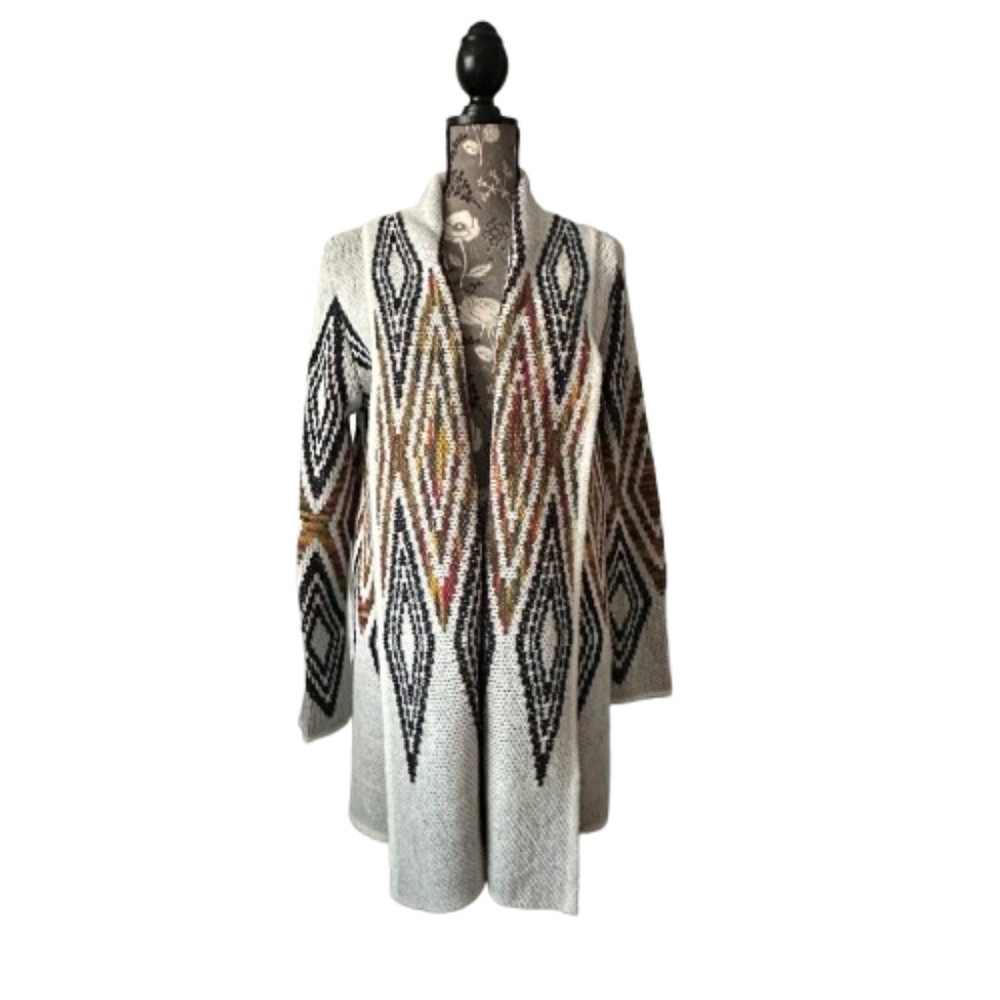 Woven Heart Women's L Tan & Brown Sleeved Boho Open Front Knit Cardigan Sweater